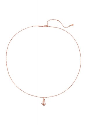 Delicate rose gold chain necklace with a small anchor-shaped pendant adorned with tiny clear stones.