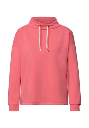 Sweat à capuche rose avec col bénitier, manches longues et cordons de serrage réglables. Confectionné en tissu doux et texturé avec poignets côtelés.