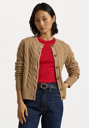 Polo Ralph Lauren CABLE KNIT WOOL CASHMERE CARDIGAN - Kardiganas - camel melange/gold