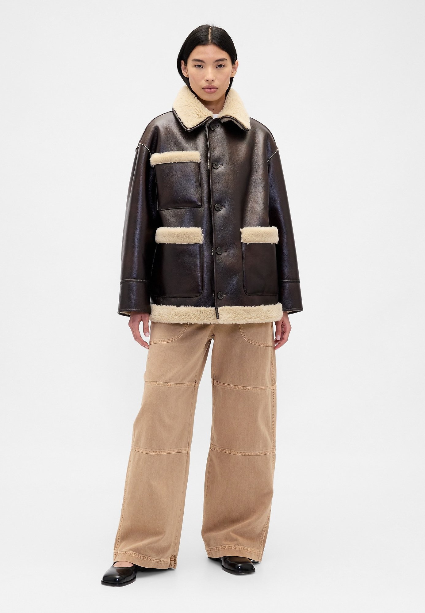 GAP GAP SANDY LIANG REVERSIBLE VEGAN LEATHER SHERPA JACKET - Faux