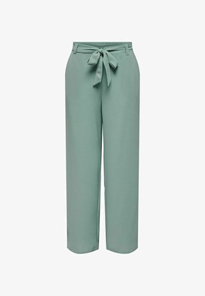 Lichte groene wijde broek van zachte stof, met een strik taille, gestructureerd ontwerp en een gladde textuur met minimale naden.