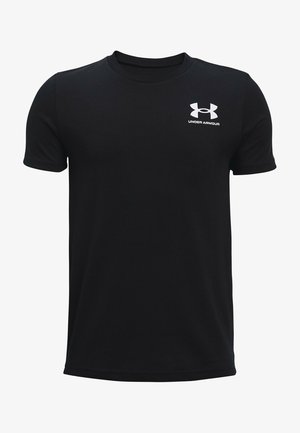 T-shirt nera a maniche corte in cotone, con scollatura rotonda e logo Under Armour bianco nella zona sinistra del petto.