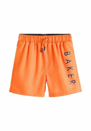 Világos narancssárga fürdőnadrág rugalmas derékpánttal, húzózsinórral, oldalzsebekkel, valamint "BAKER by Ted Baker" felirattal a jobb lábszáron.