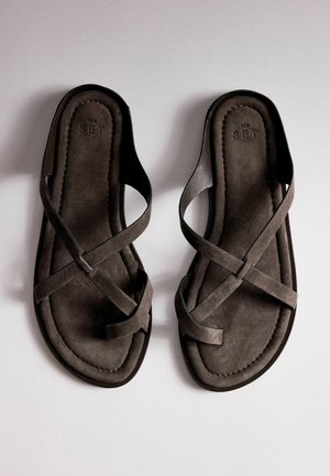 THE SET, REGULAR FIT - TOE LOOP STRAPPY SANDALS - Zehentrenner - chocolate brown suede