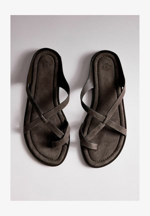 THE SET, REGULAR FIT - TOE LOOP STRAPPY SANDALS - Zehentrenner - chocolate brown suede