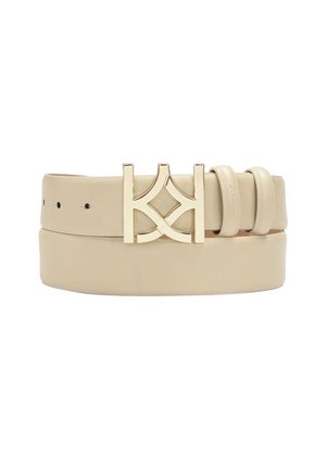 Beige smooth leather belt with a striking buckle - Pásek - beige