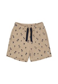 Beige šortky s texturovanou látkou, zdoben é vzorem malých námořnických palem. Mají elastický pas a stahovací šňůrku.