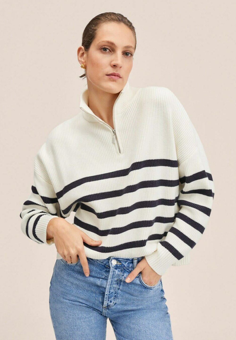 mango half zip striped jumper
