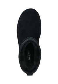 Schwarze Knöchelschühchen mit weichem Wildleder-Obermaterial, plüschiger Innenausstattung, runder Zehenform und strukturiertem Gummisohlen.