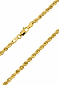 Gul kædeda necklace med fletdesign, der har en sikker lobsterklips. Glat tekstur, ensartet tykkelse og shiny finish.