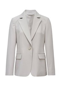 Blazer tailored grigio chiaro con revers, chiusura con un solo bottone e due tasche frontali. Realizzato in tessuto testurizzato, con una vestibilità strutturata.