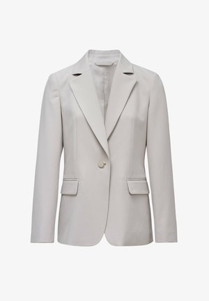 Hellgrau maßgeschneiderte Blazer mit Reverskragen, Ein-Knopf-Verschluss und zwei Fronttaschen. Aus strukturiertem Stoff gefertigt, mit einer taillierten Passform.
