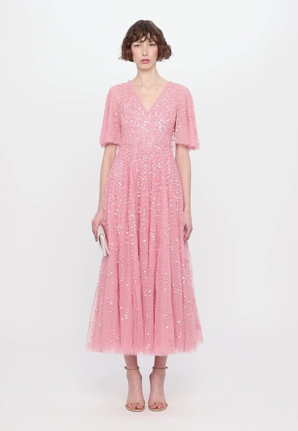 LEILA DOT V NECK CAPE ANKLE GOWN - Occasion wear - primrose2