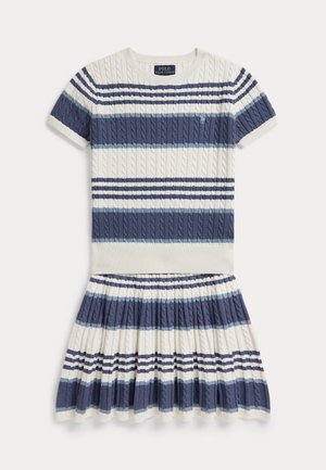 Polo Ralph Lauren, STRIPED CABLE COTTON SWEATER & SKIRT 7-14Y SET - A-line skirt - deckwash white/multi