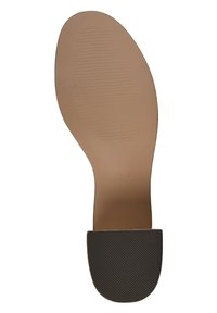 Puntale di scarpa con superficie beige liscia e cappuccio del tallone nero testurizzato. Contrassegnato con la taglia "36". Presenta scanalature orizzontali per una migliore aderenza.