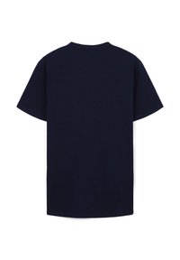 T-shirt in cotone blu navy con scollatura rotonda, maniche corte e un tessuto liscio e strutturato. Presenta una vestibilità comoda e senza loghi visibili.