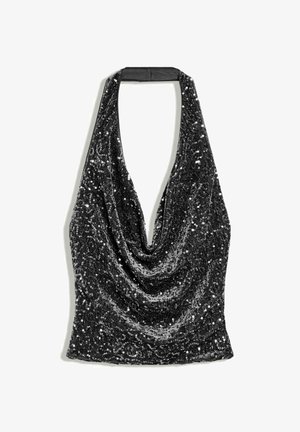 Bershka, DRAPED SEQUIN HALTER TOP - Blouse - black