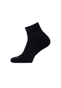 Schwarze Baumwollknöchelsocke mit geripptem Textur, designed für Komfort. Mit verstärktem Zehen- und Fersenbereich für Langlebigkeit.