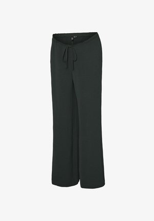 Zielone spodnie typu wide-leg wykonane z lekkiego materiału. Posiadają elastyczny pas ze sznurkiem oraz strukturalne wykończenie.