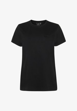 Schwarzes T-Shirt aus Baumwolle mit kurzen Ärmeln und Rundhalsausschnitt, dezentes Markenlogo auf der oberen linken Brust.