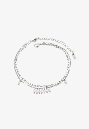 Zilveren ketting met een gelaagd ontwerp,Featuring kleine witte parels en een gesp sluiting van de kreeft. Gelaagde schakels en accentdetails.