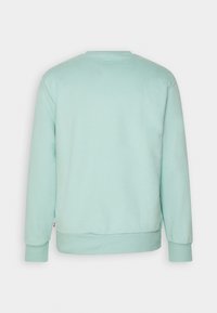 Ljust grön långärmad sweatshirt med ribbade muddar och nederkant, visad bakifrån på en helt vit bakgrund.