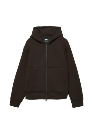 Športna jopa s kapuco na zadrgo - mottled dark brown