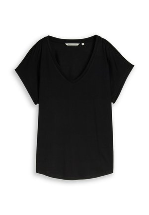 TOM TAILOR DENIM, TOM TAILOR DENIM T-SHIRT T-SHIRT MIT V-AUSSCHNITT - Basic póló - deep black
