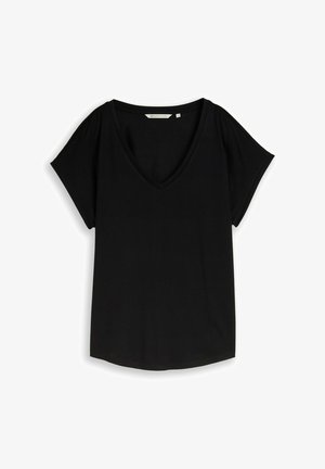 TOM TAILOR DENIM, TOM TAILOR DENIM T-SHIRT T-SHIRT MIT V-AUSSCHNITT - Basic póló - deep black