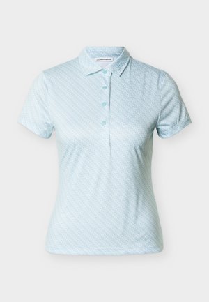 Vaaleansininen lyhythihainen poolopaita, jossa on teksturoitu kuvio, kolme nappia ja klassinen kaulus. Valmistettu pehmeästä, hengittävästä kankaasta.