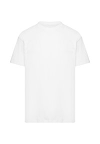 White cotton t-shirt featuring a classic crew neck, short sleeves, and a relaxed fit. Smooth texture with no visible patterns or accents.