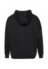Black hooded sweatshirt, featuring a relaxed fit, soft fabric, ribbed cuffs, and a kangaroo pocket. Simple design with no visible graphics.