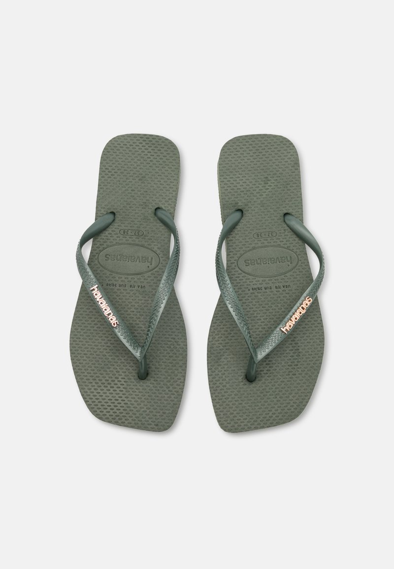 Havaianas SLIM SQUARE LOGO METALLIC - Papuci plajă - olive green