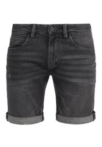 Shorts en denim noir avec un design à cinq poches, des ourlets retroussés et une texture légèrement délavée pour un détail supplémentaire.