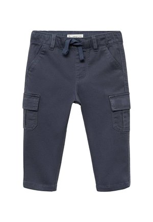 Pantalon cargo bleu marine pour tout-petit avec taille ajustable par cordon, passants pour ceinture, poches avant et poches latérales à rabat.