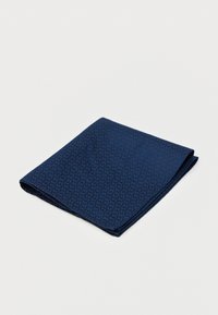 Marineblaue Einstecktuch aus strukturiertem Stoff mit einem dezenten geometrischen Muster, ordentlich gefaltet mit sauberer Kante.