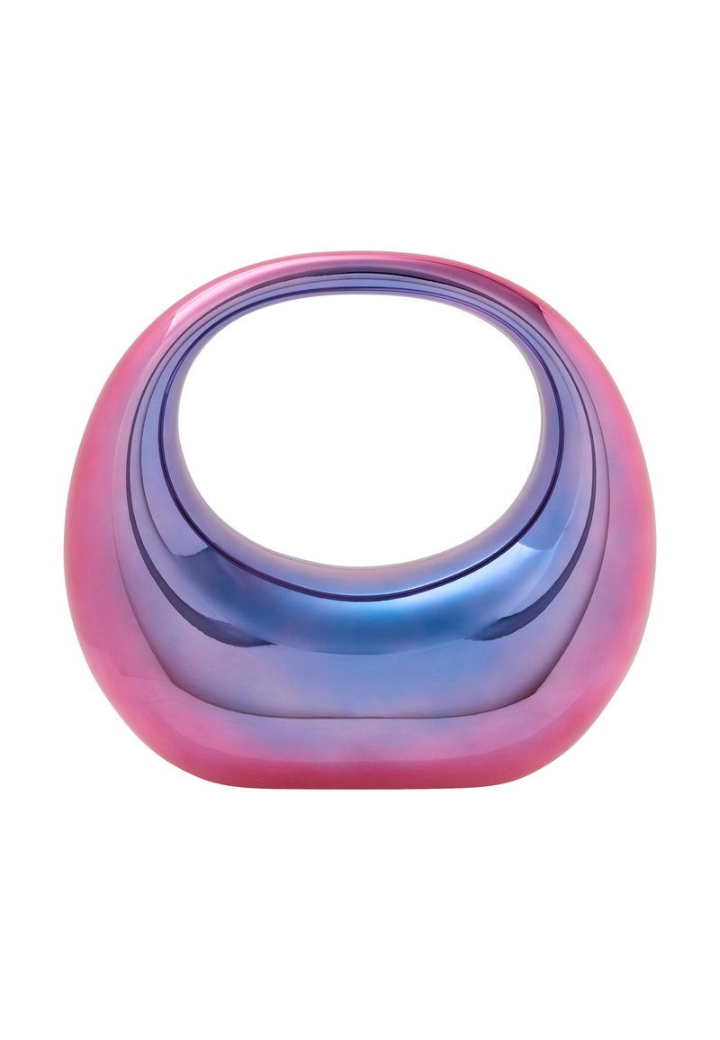 Ciotola traslucida con bordi arrotondati, caratterizzata da un gradiente di colori che va dal rosa al viola e da una superficie liscia e lucida.