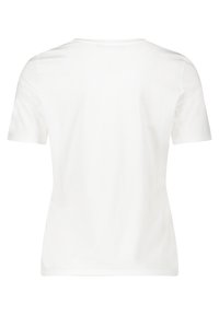 White cotton t-shirt with short sleeves, a crew neck, and a smooth texture. The back features a simple design with no additional details.
