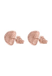 Ohrringe aus Roségold in Form von Halbkugeln, mit einem perforierten Design und verziert mit kleinen klaren Kristallen am Rand.