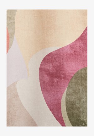 Kangas, millel on abstraktsed kujundid tuhmides roosa, beeži ja rohelise toonides, pehme tekstuuriga pind ja pehmed gradatsioonid.