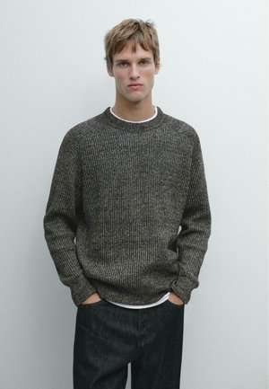 TWO-TONE SWEATER WITH RAGLAN SLEEVES 01129229 - Striktrøje - dark grey