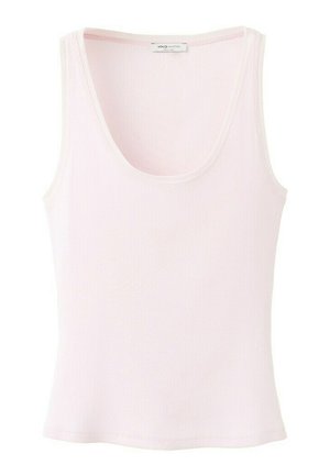 Débardeur côtelé rose clair sans manches avec encolure dégagée, étiqueté "MNG Selection" à l'intérieur du col.