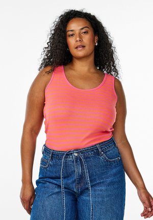 Zizzi GESTREIFTES TANK MIT STRUKTUR - Tops - melon b gum stripe