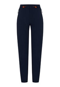 Pantalon marine en tissu léger avec une coupe droite. Doté d'un cordon de serrage orange et de poches latérales zippées.