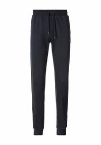 Dunkelgraue Sweatpants aus weichem Stoff, mit einem elastischen Bund und Kordelzug, schmal zulaufenden Beinen und gerippten Bündchen.