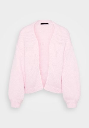 Lys rosa strikket cardigan med løs passform, åpen front og vide ermer. Strukturert stoff med ribbestrikkede mansjetter og kant.