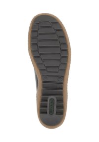 Schwarze Gummisohle mit strukturiertem Profil, brauner Außensohle, mit einem Logo und einem Größenabdruck für die Größe 37.