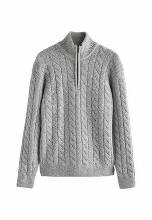 TEXTURED PREMIUM SOFT TOUCH ZIP NECK - Stickad tröja - grey cable