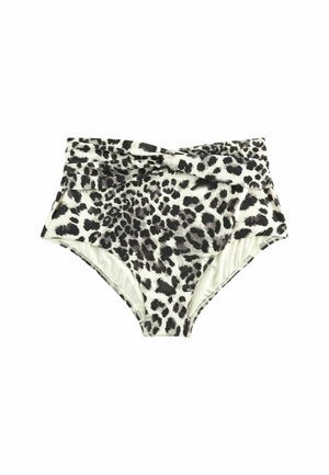 Hoog uitgesneden bikini onderkant met een zwart-wit luipaardprint, met een gevouwen tailleband en zachte, rekbare stof.