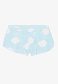 Fluxuri de culoare albastră deschisă, confectionate dintr-un material moale, având modele cu nori albi. Croi cu o potrivire lejeră și talie elastică pentru confort.
